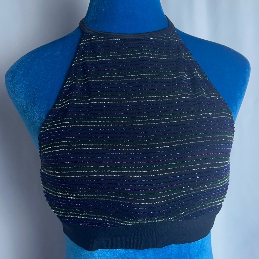 Black Victoria Secret Striped Halter Neck Crop Top with Underwire Size Medium